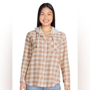 Women’s Plaid Button-Down Hoodie Flannel Shirt